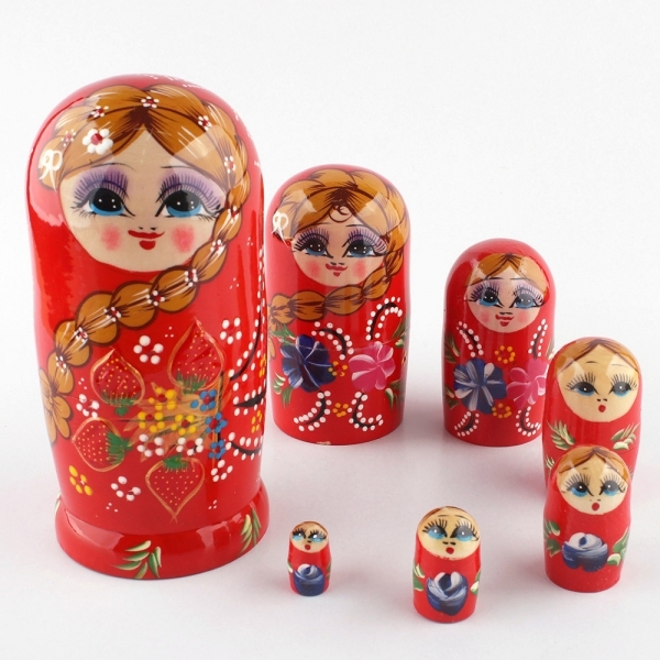 뉴마켓,소녀 레드 7단 1개 러시아전통 목각인형 러시아인형 마트료시카