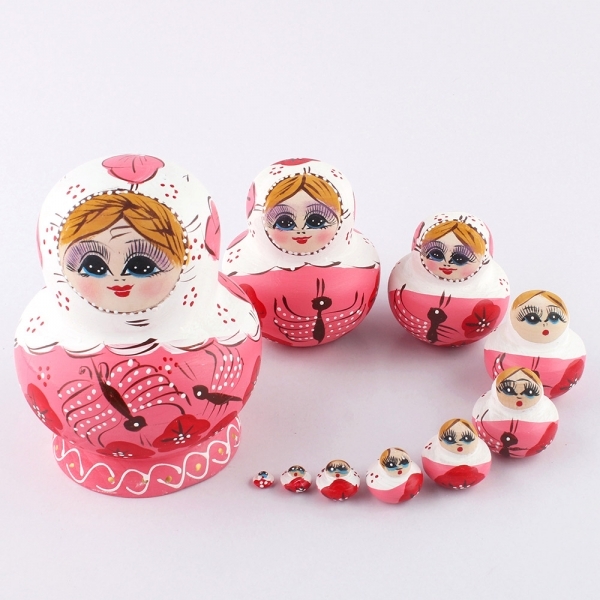 뉴마켓,소녀 핑크 10단 1개 러시아전통 목각인형 러시아인형 마트료시카